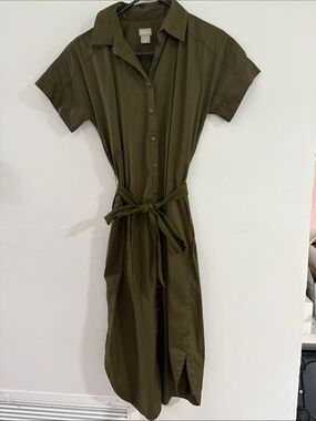 Chico's Olive Green Button-Front Midi Shirt Dress size 0 or 4/6 small